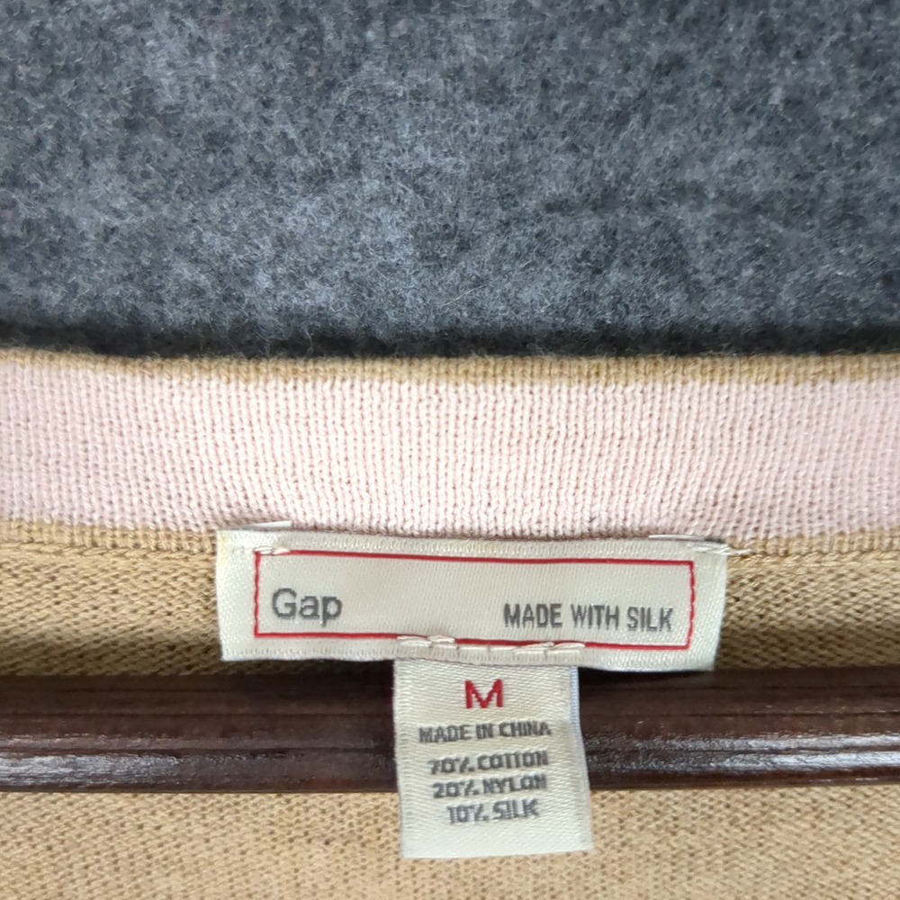 Gap Womens Tan Beige Silk Blend V-Neck Pullover Sweater Size M Drop Shoulder - Picture 8 of 11